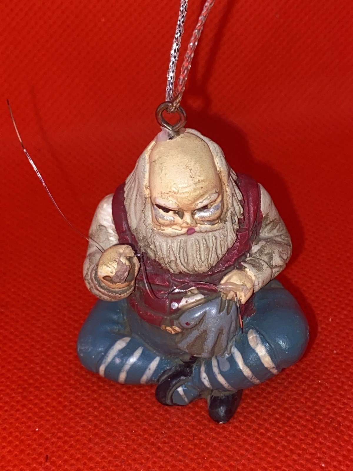 Vintage Midwest of Cannon Falls Sitting Santa Claus Fixing / Sewing a Doll