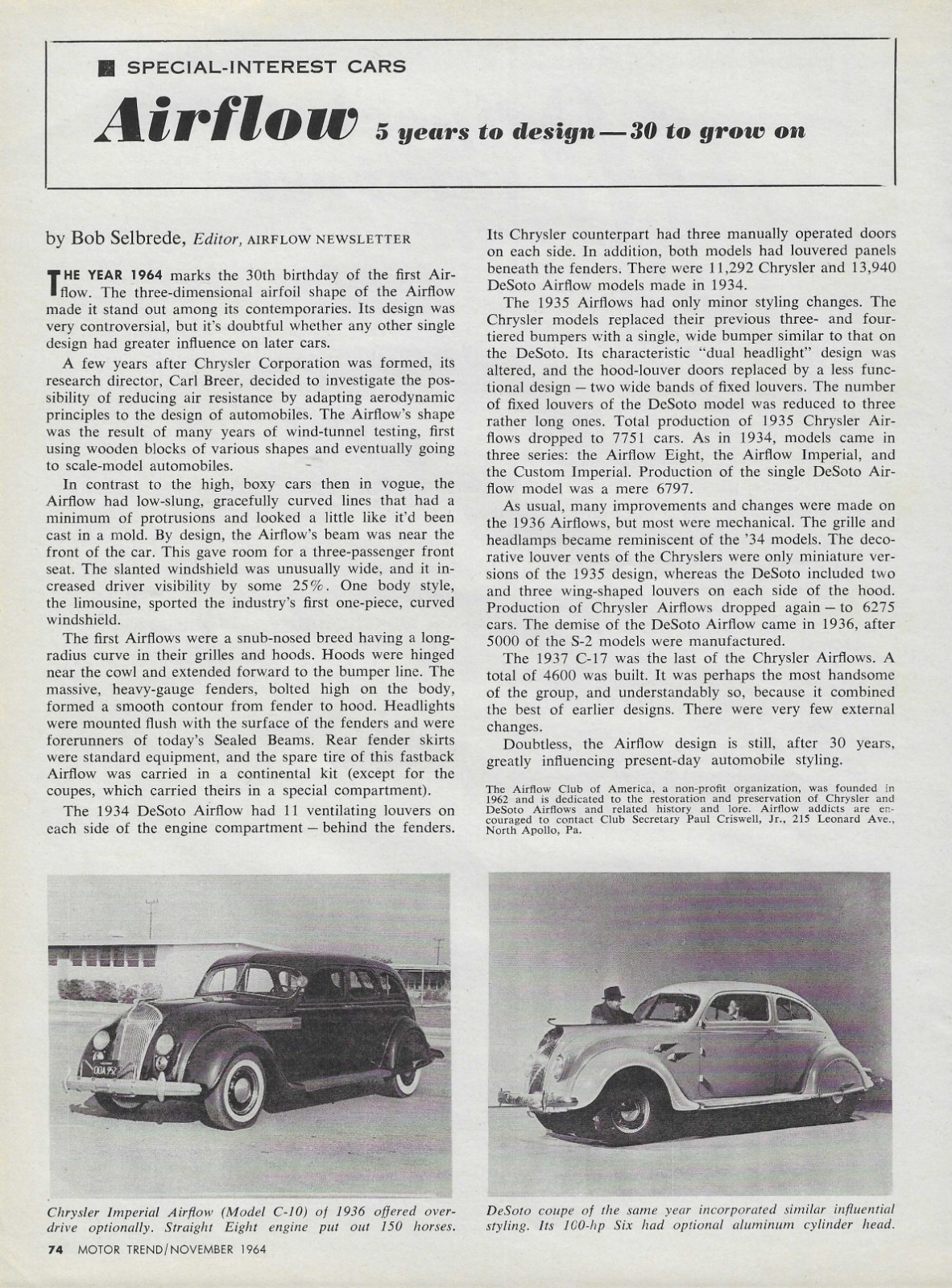 1934 1935 1936 DeSoto Airflow Vintage Magazine Article Ad 1937 C-17 Chrysler