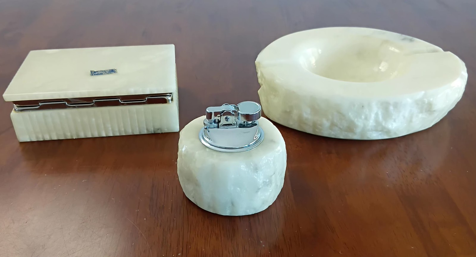 Vintage 1960s Handmade Alabaster Smoking Set By Romano Bianchi Italy