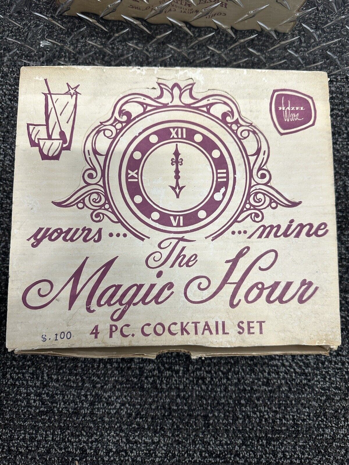 Vintage Hazel Atlas Moroccan Amethyst Glass Magic Hour 4 pc. Cocktail Set Boxed 