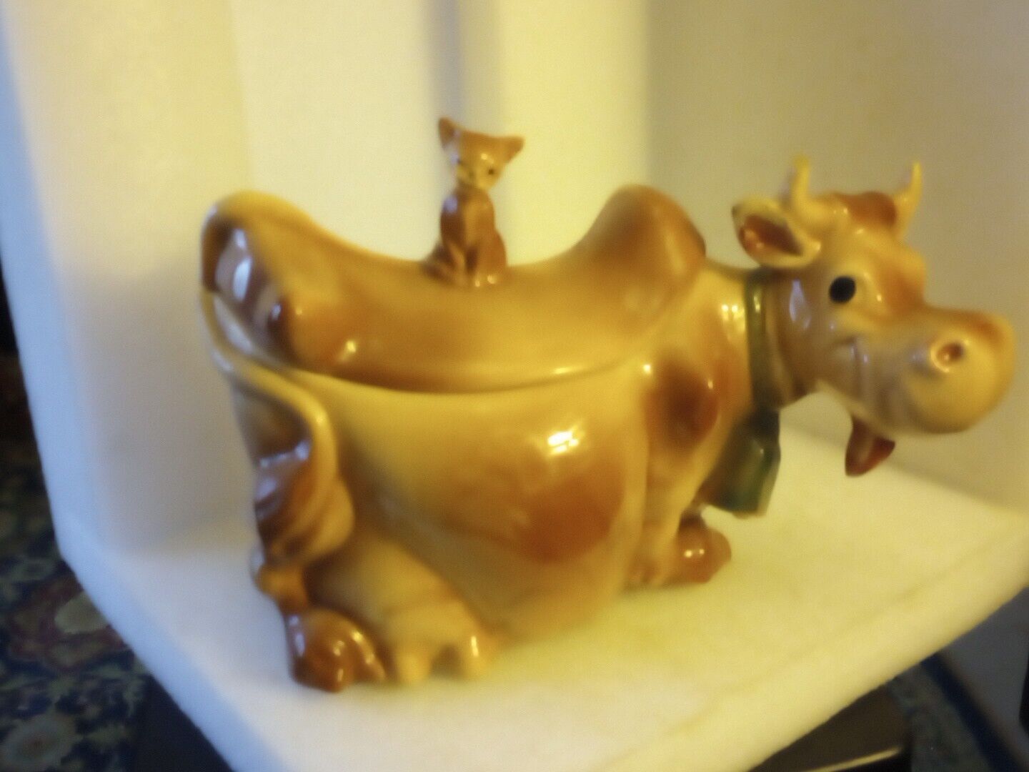 BRUSH MCCOY Ceramic Elsie COOKIE JAR COW with Winking CAT - W10 - USA Been Fixed