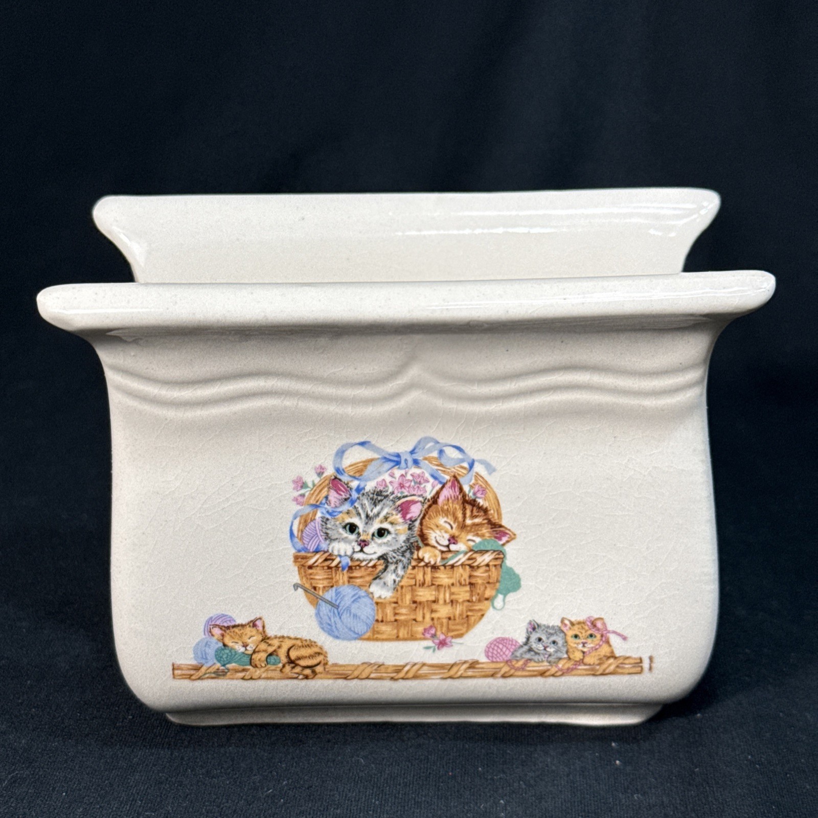 Vintage Tienshan Purrfect Friends Stoneware Napkin Holder Cottagecore Farmhouse