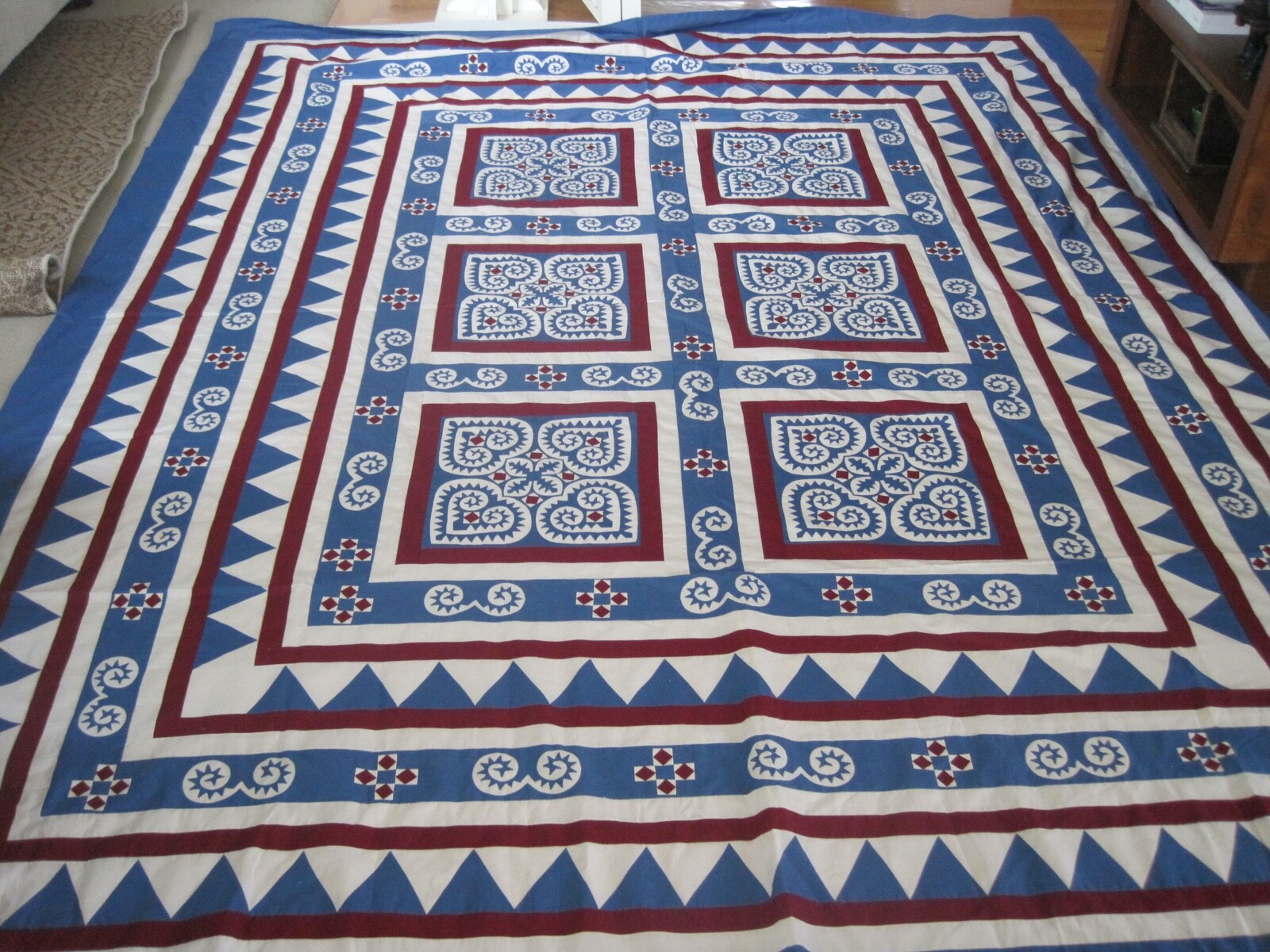 Quilt Blue HMONG DIASPORA Asian Top Only Handmade Vibrant Blue Red White AU
