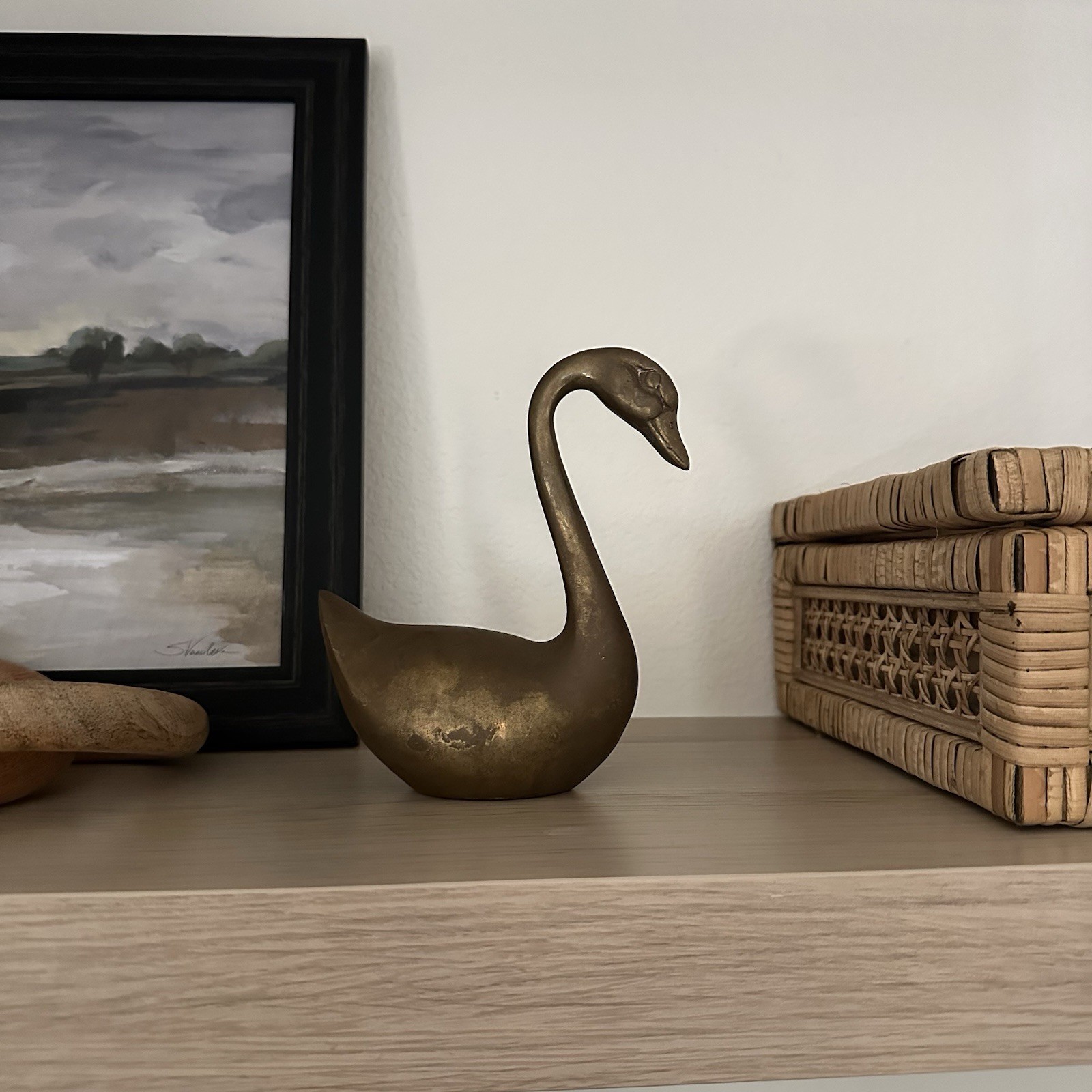 Brass Swan Sculpture Mid Century Modern Shelf Decor ~5 1/2” Tall  MCM Vintage