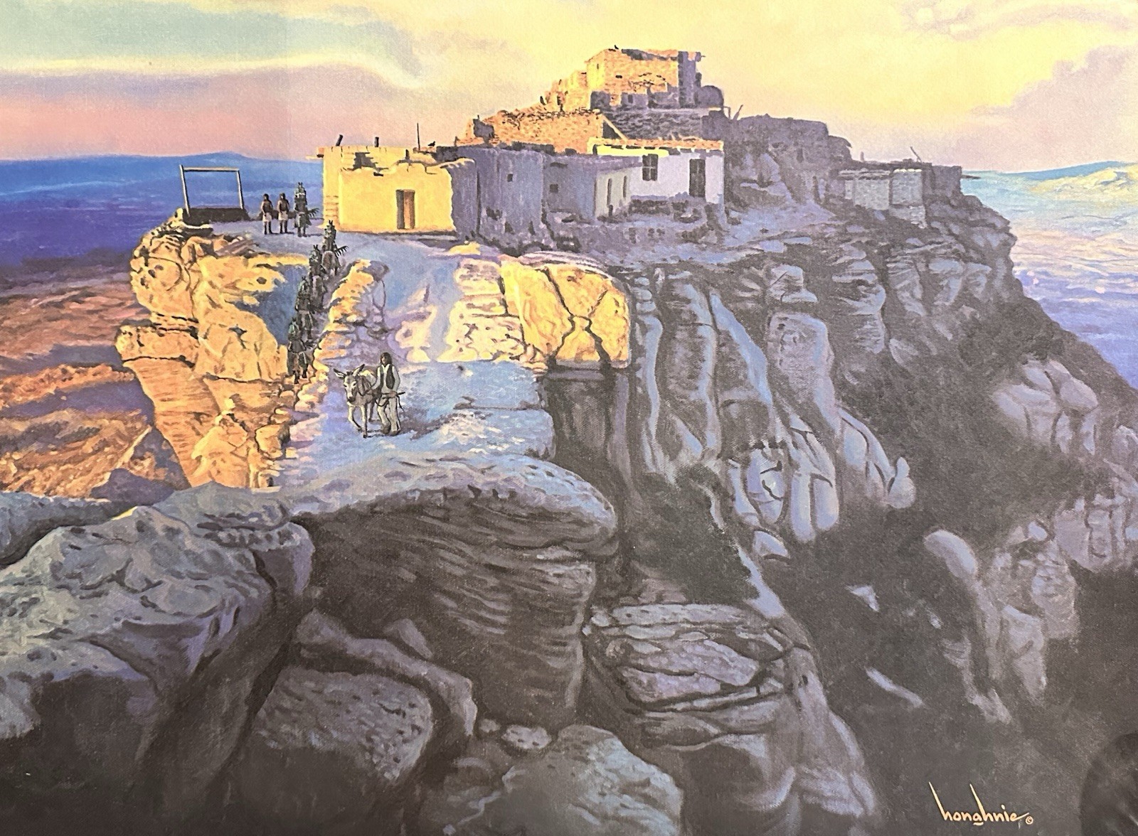 HOPI ANTHONY HONAHNIE NATIVE AMERICAN ARTIST WALPI PAINTING PRINT HAND SIGNED