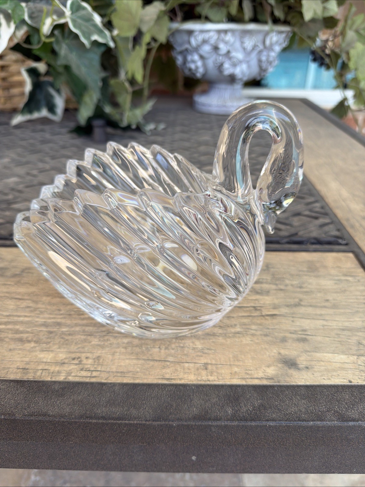 Vintage Nachtman 24% Lead Crystal Swan Bowl Planter Dish Germany Vintage Nachtman 24% Lead Crystal Swan Bowl Planter Dish Germany