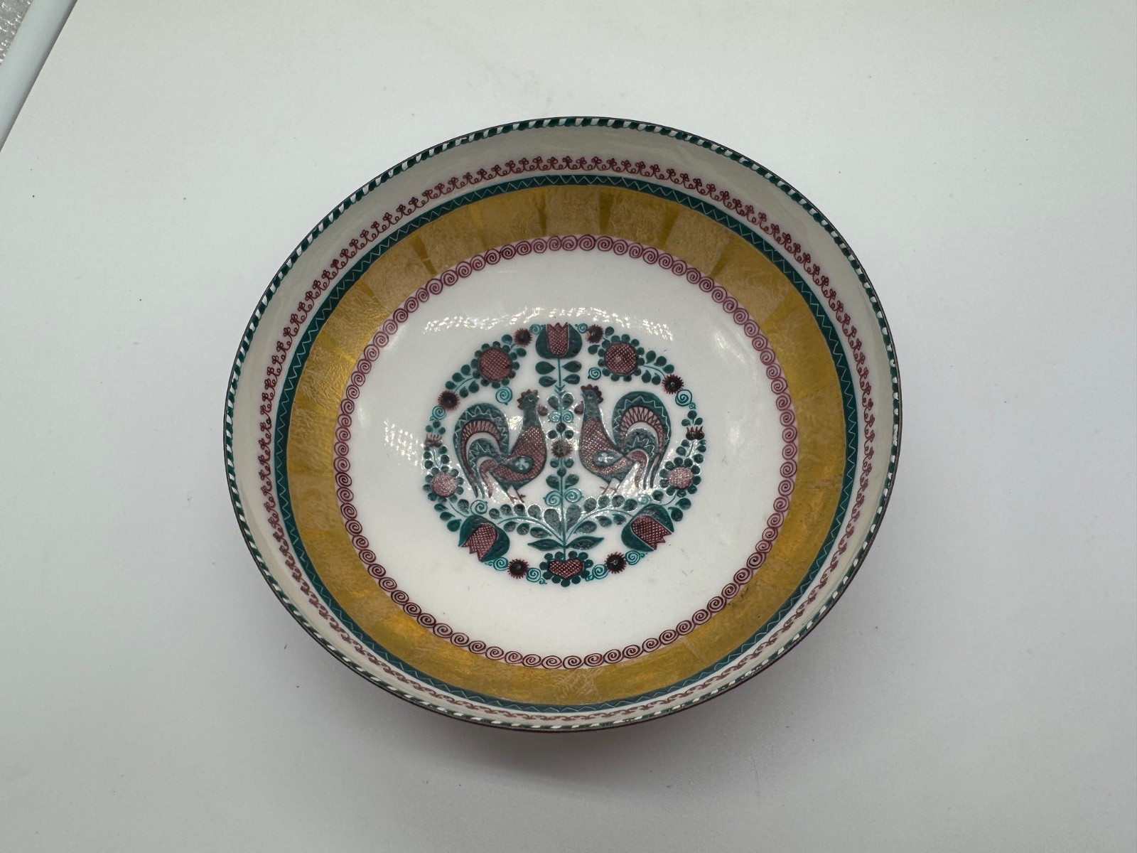 Vintage Steinbock Email Austria Enamel Bowl w/ Roosters Decoration