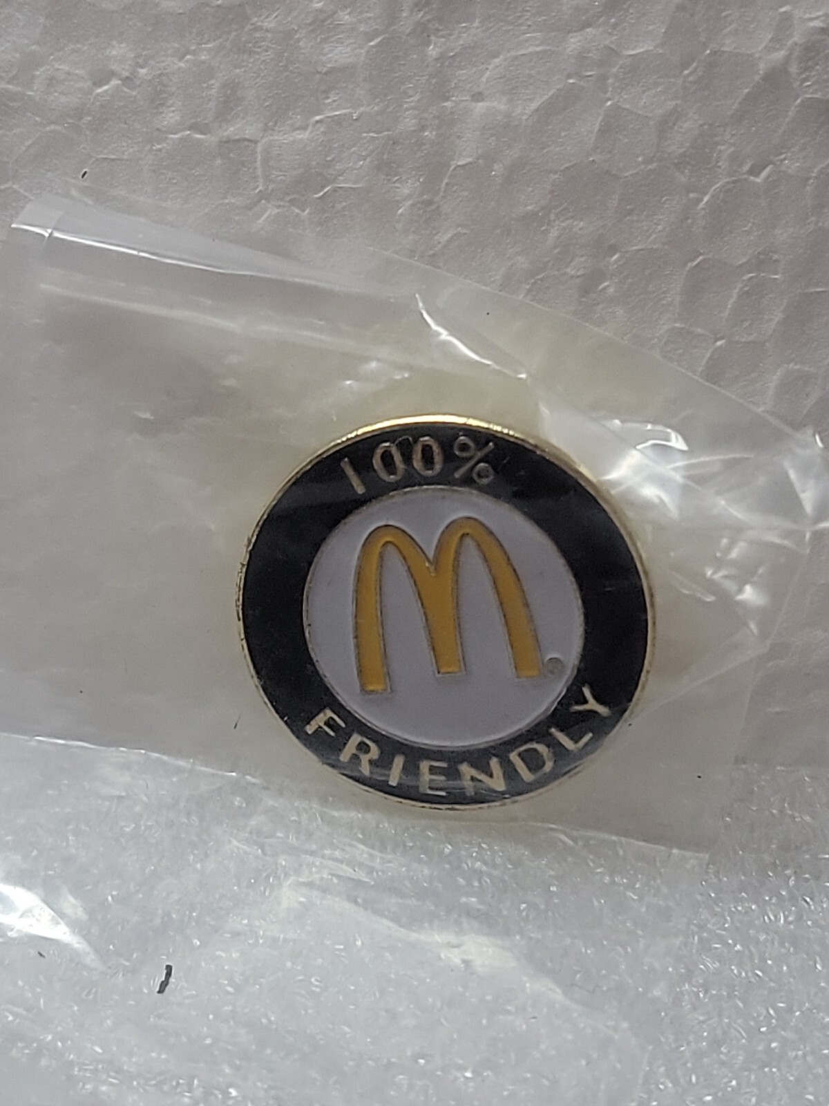 McDonalds 100% Friendly Employee Crew Lapel Hat Pin NIP Fast Food Promo