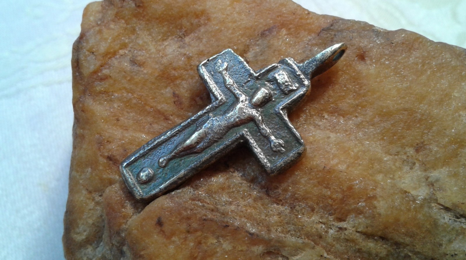ANTIQUE c.1700s CATHOLIC 2-SIDED CRUCIFIX with BLESSED VIRGIN MARY, HOLY SPIRIT