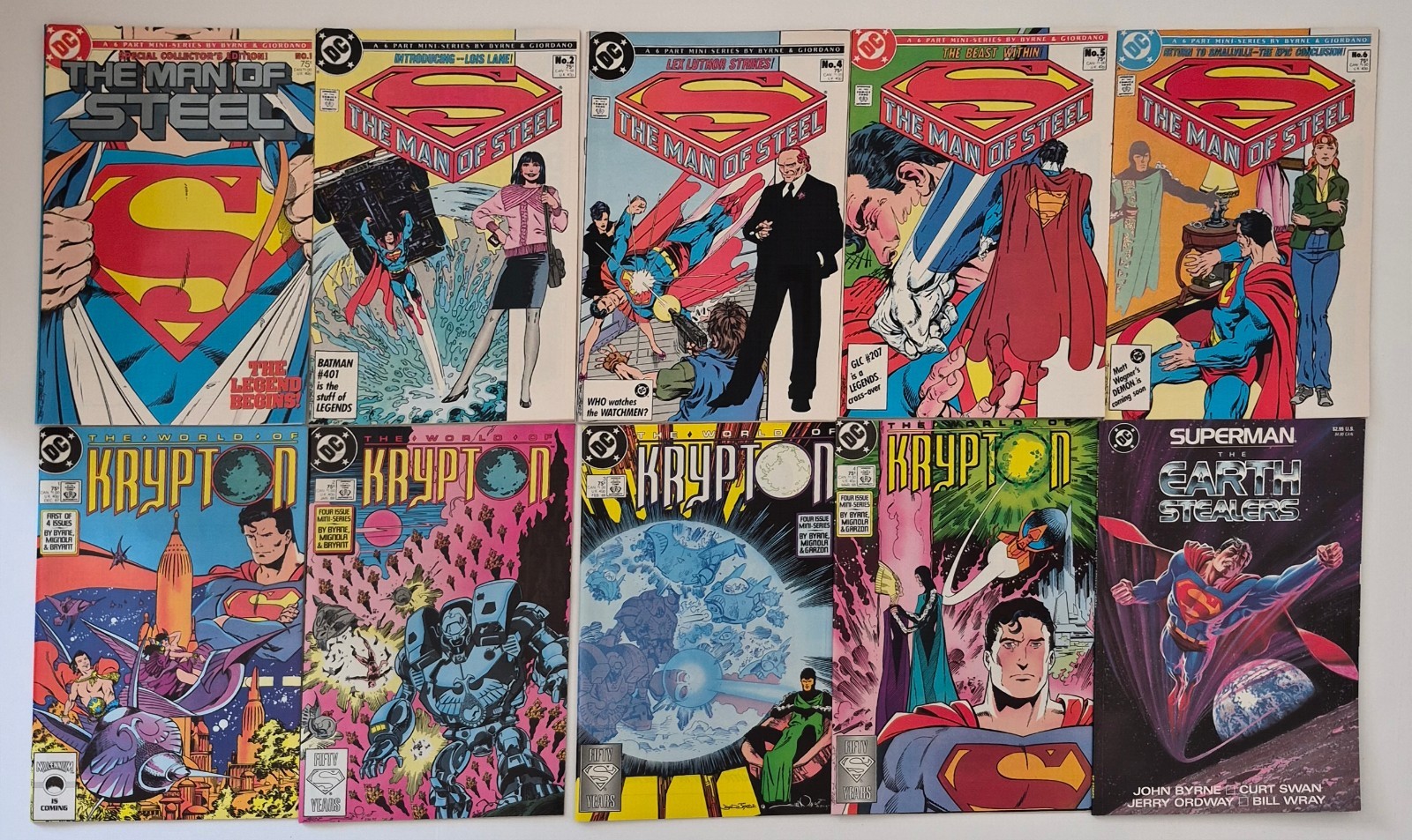 Superman Lot (10) Man Of Steel 1-6* Krypton 1-4*NM VF John Byrne 1986 Copper Age