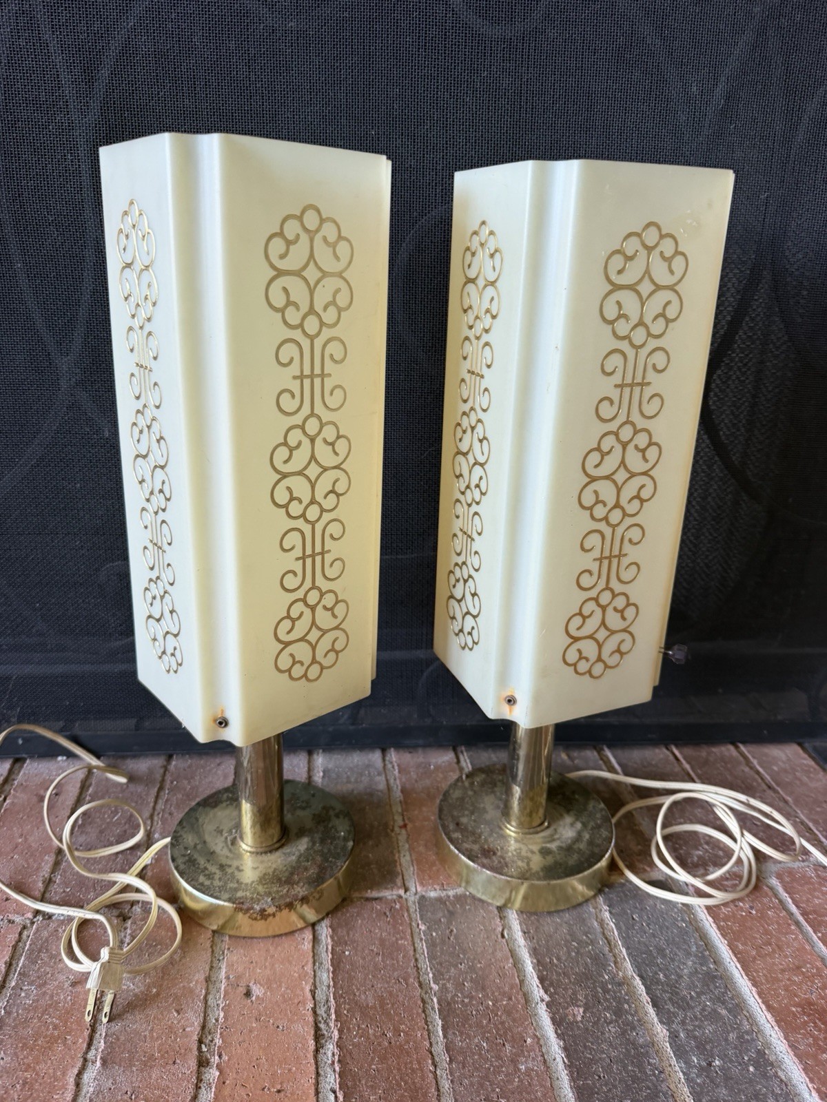 Vtg Mid Century Modern Panel Table Lamps Pair 1960s 1970s Retro MCM Lot 2