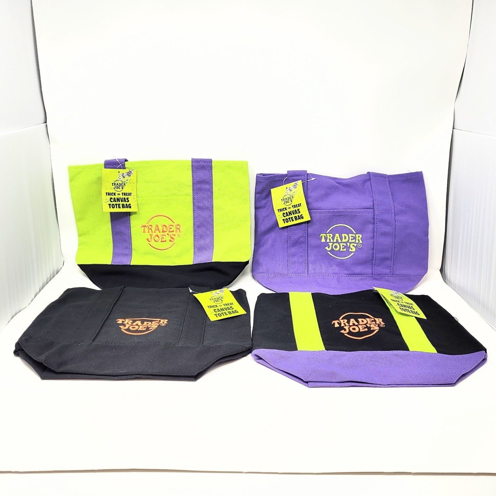 Trader Joe's Halloween Trick-or-treat Mini Totes X4 Set 2026 Black Green Purple