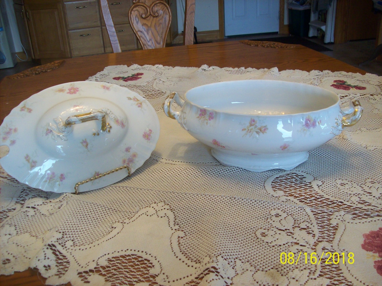 Theo Haviland Limoges France Ranson Antique Tureen With Lid Pink & Lavender 