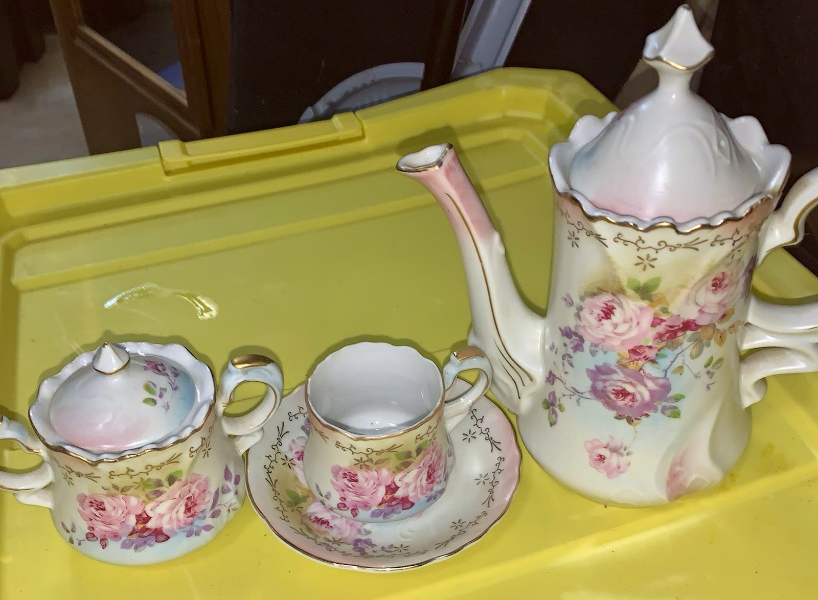  Vintage RS Suhl Erdmann Schlegelmilch Pink Rose 10-Piece Chocolate Tea Pot Set