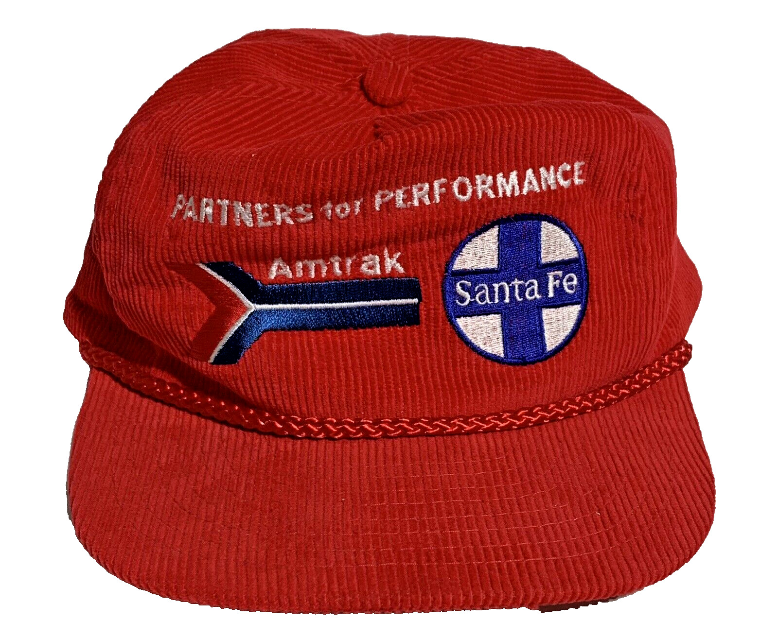 VTG HTF Amtrak Santa Fe Rail Partners 4 Performance Red Corduroy Strap Back Hat