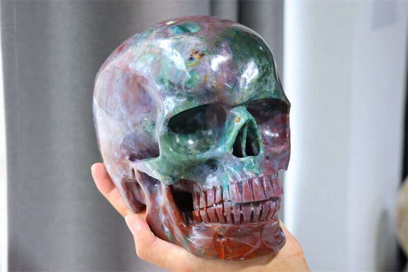 Rare 4.7kg Carved Natural Ocean Jasper Skull Quartz Crystal Skull Decor gift