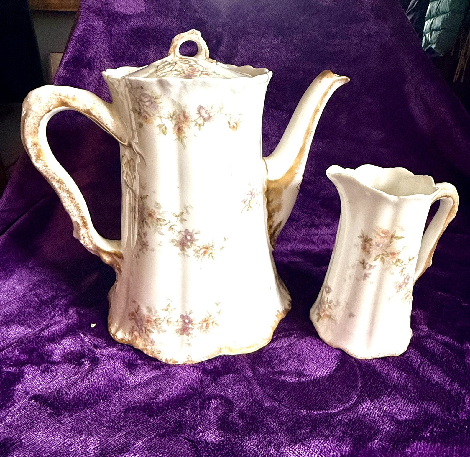 Antique Théodore Haviland Limoges Porcelain Chocolate Pot & Creamer c. 1895-1903