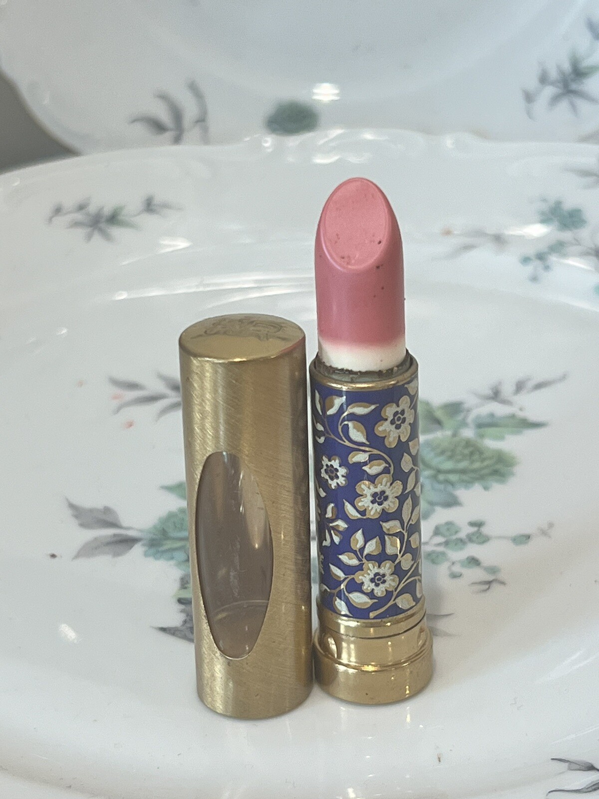 VINTAGE HELENA RUBINSTEIN LE LIP GLOSS STICK BLUE FLORAL TUBE SHIMMER PINK  NEW