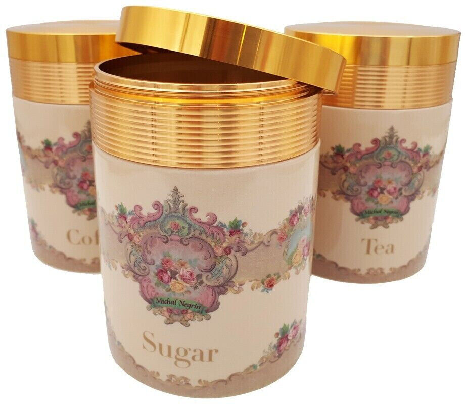 Michal Negrin 3 Boxes Kitchen Set Home Decor Jars Victorian Roses Floral Storage