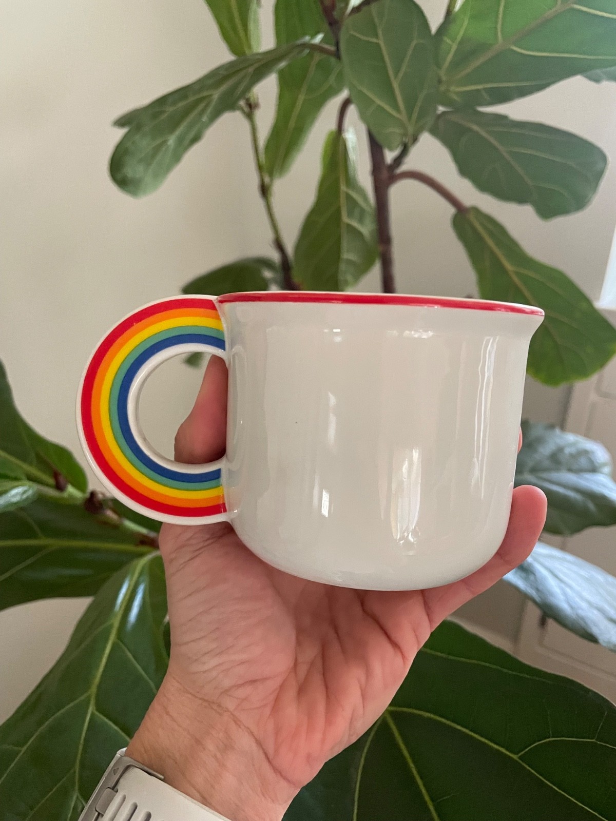 Vandor Vintage 1979 Small White Coffee Tea Mug With Rainbow Handle
