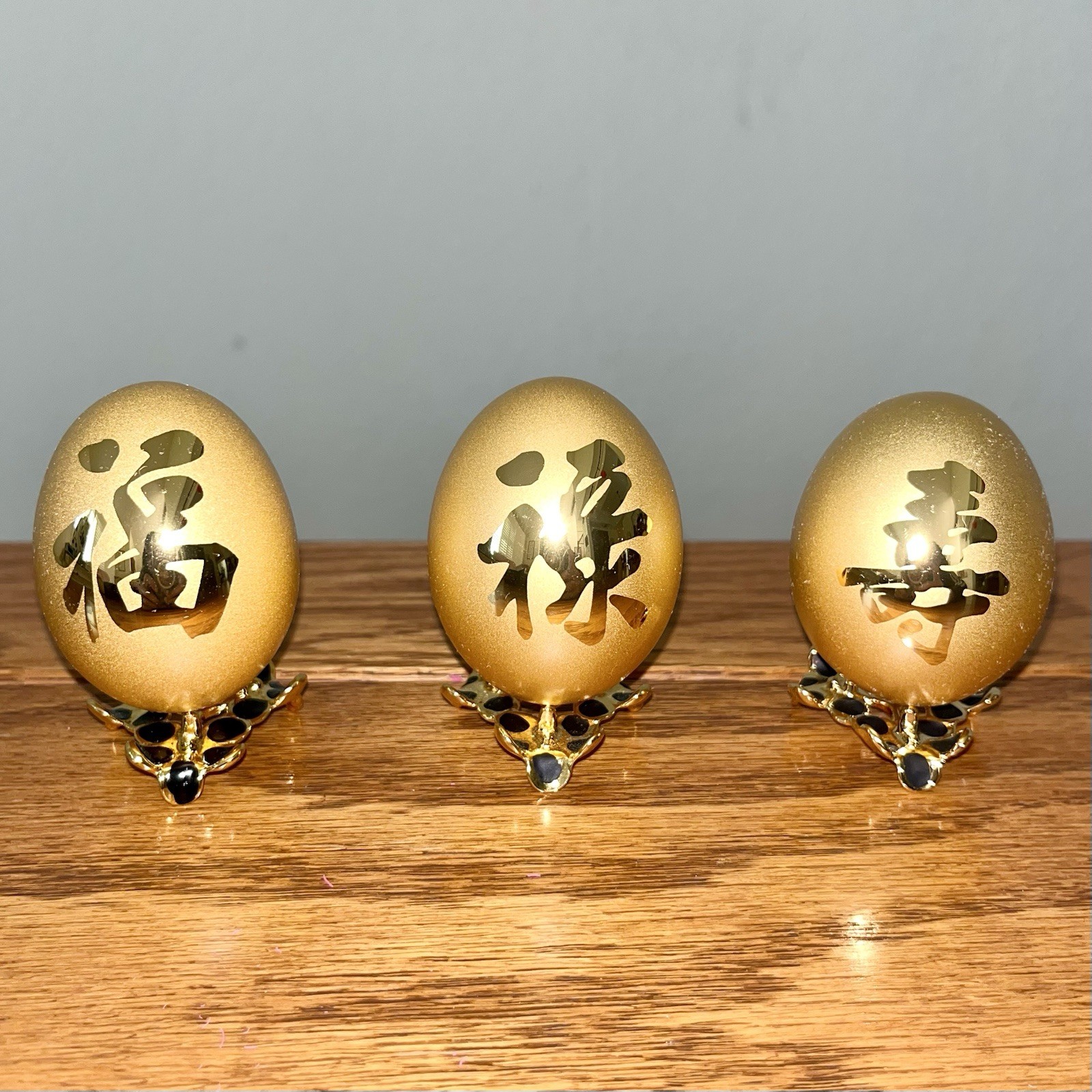 Risis LUCKY 24K Golden Egg Set Fu Lu Shou Gold Eggshell Karat Eggs Encapsulated