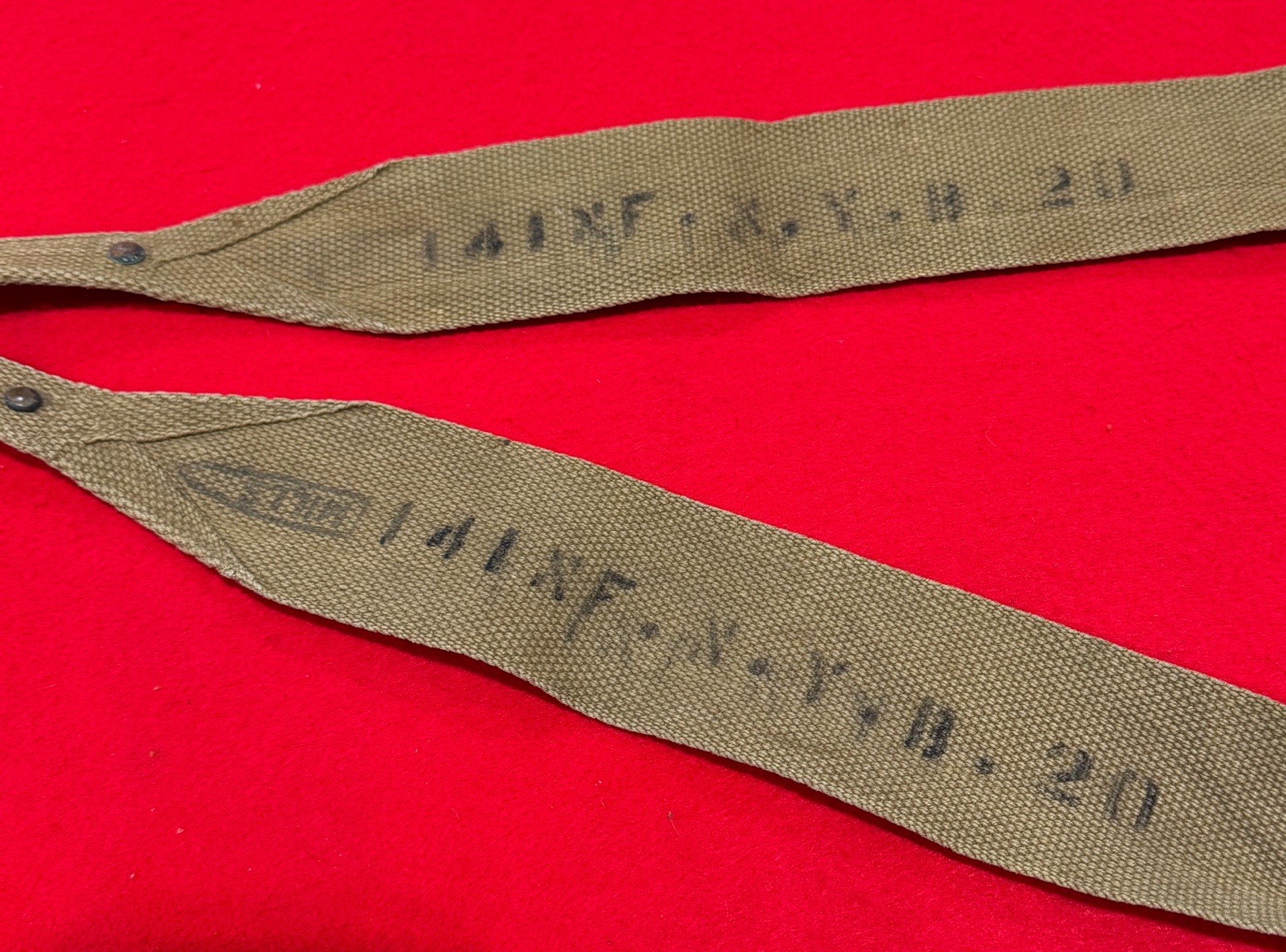 Ultra Rare Superb Original U.S. WW1 Mills M1907 Suspenders — Unit Marked