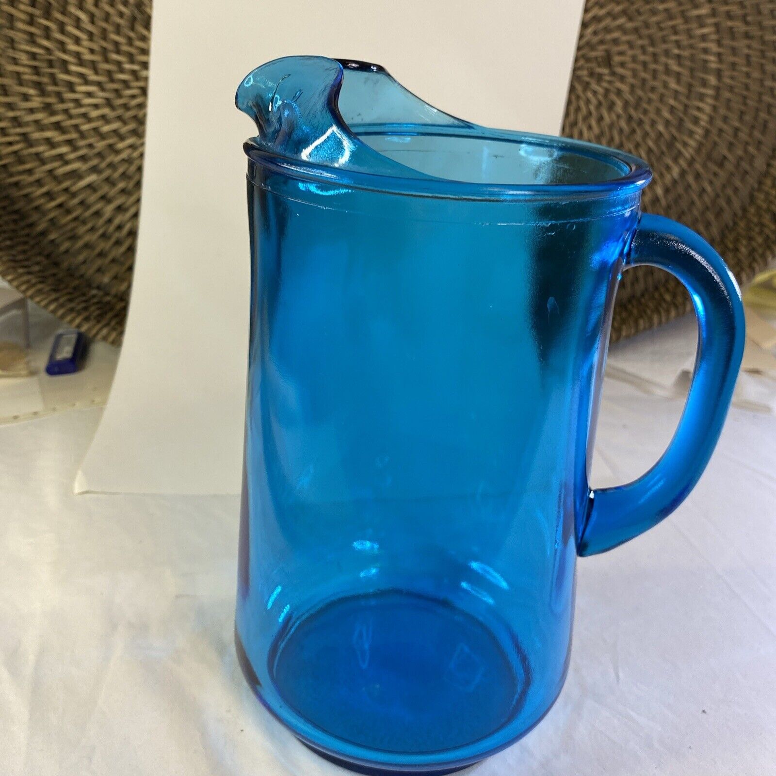 vintage elegant royal blue water / juice / bar pitcher with ice lip