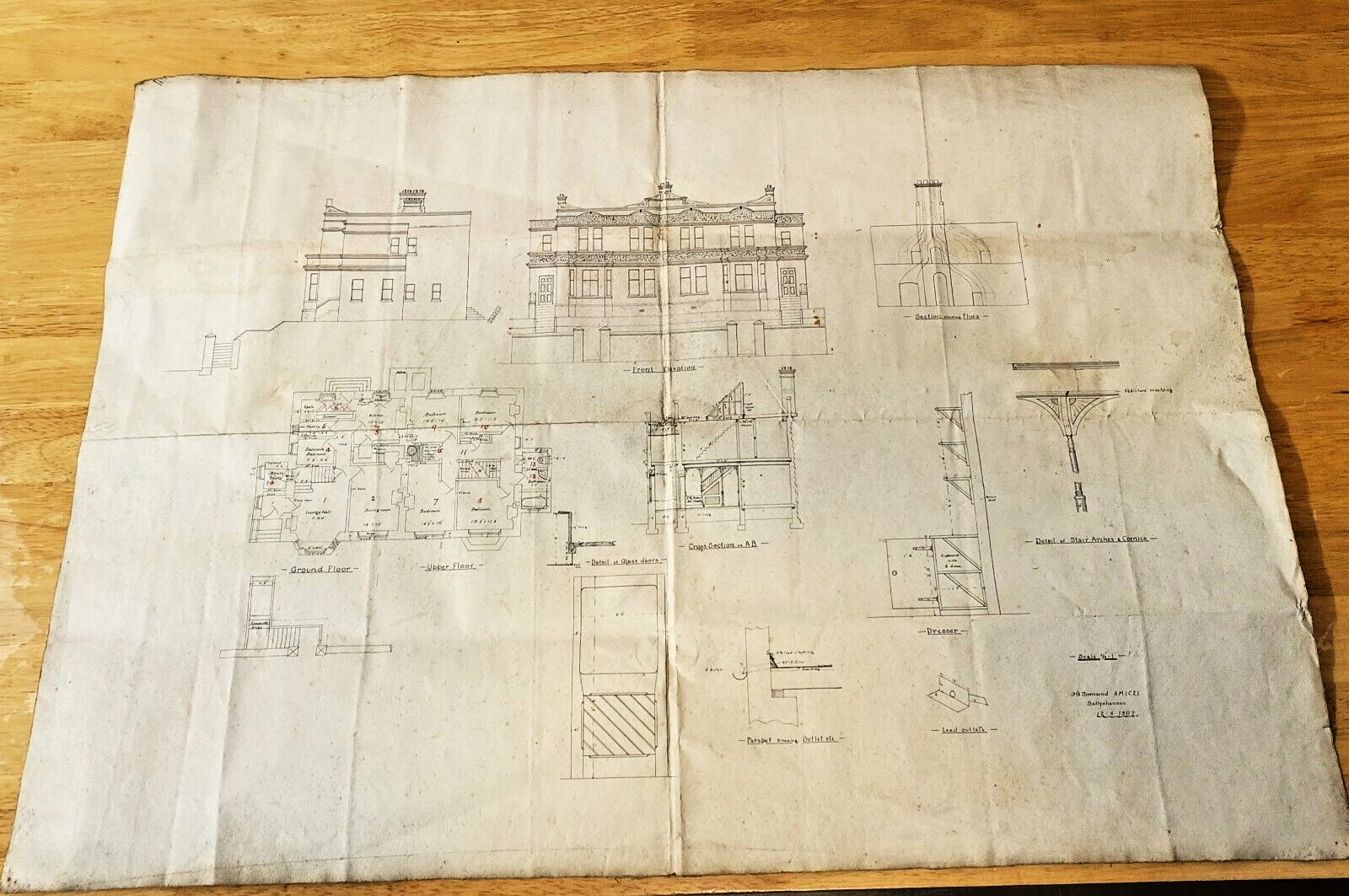BALLYSHANNON, DONEGAL, RARE ARCHITECTS PLAN FOR TWO HOUSES .APRIL 4th 1907.
