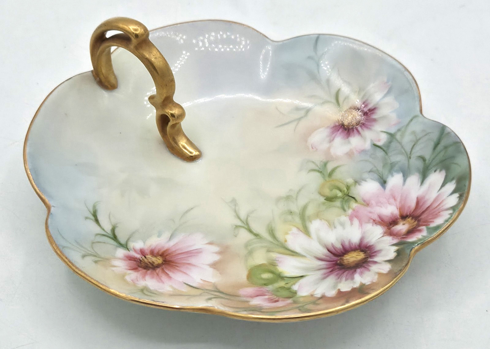 Antique ZS &Co Gilded Porcelain Nappy Trinket Dish Tray Bavarian SIGNED Germany