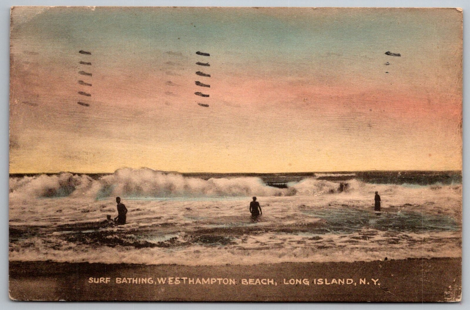 Postcard Westhampton Beach Long Island NY Surf Bathing Ocean Waves 1946 Postmark
