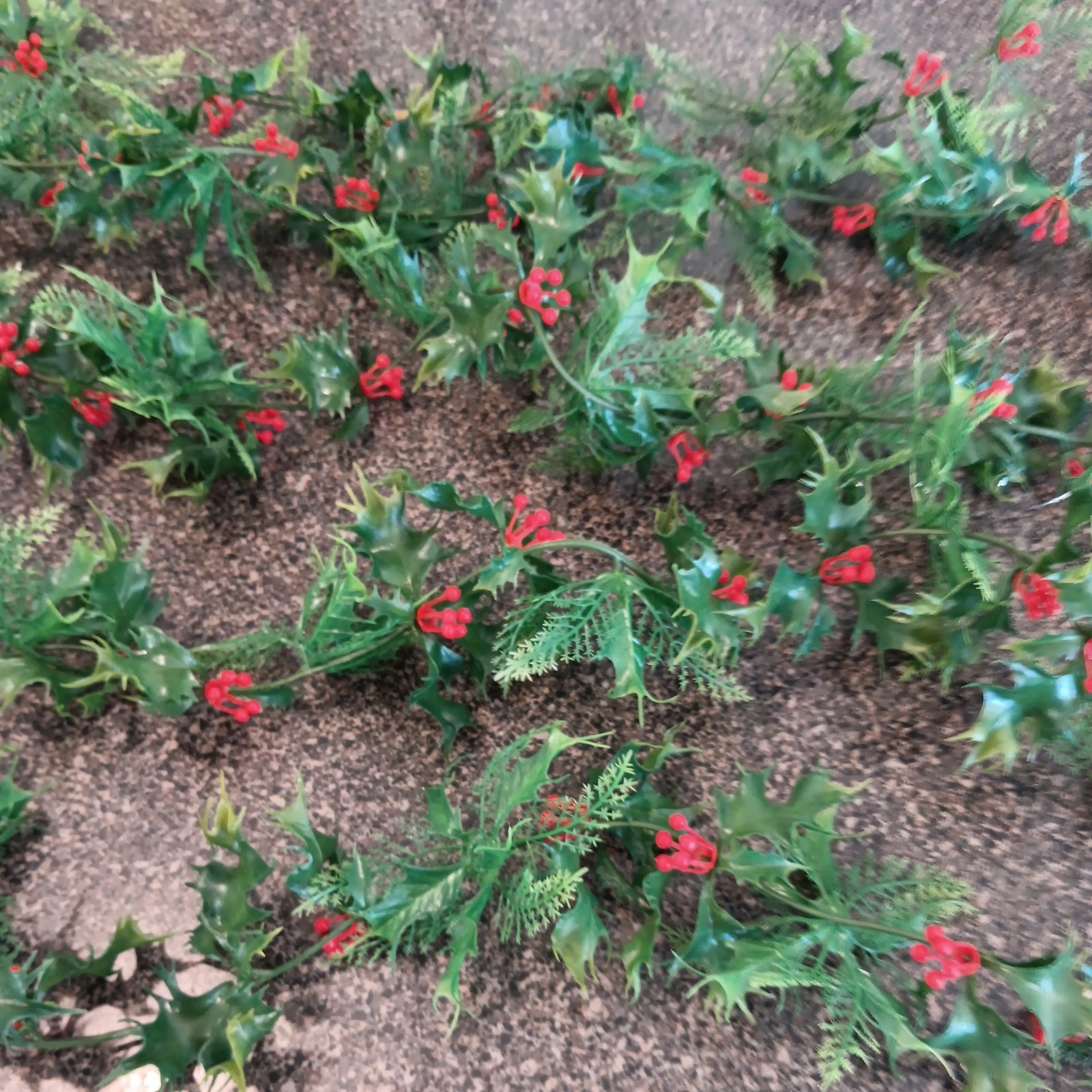 Vtg Mid Century Plastic Green Holly Red Berry Christmas Garland 3 pieces 19.5Ft Vtg Mid Century Plastic Green Holly Red Berry Christmas Garland 3 pieces 19.5Ft