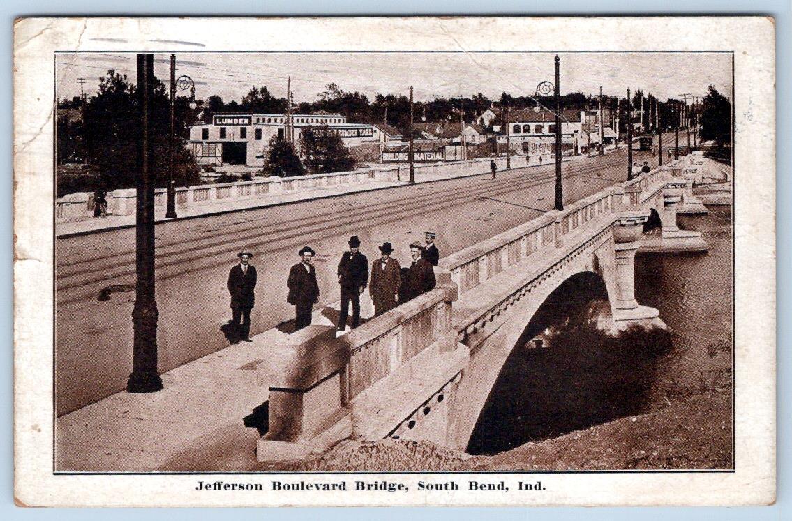 1912 SOUTH BEND INDIANA JEFFERSON BOULEVARD BRIDGE*LUMBER YARD*ELGIN IL POSTMARK