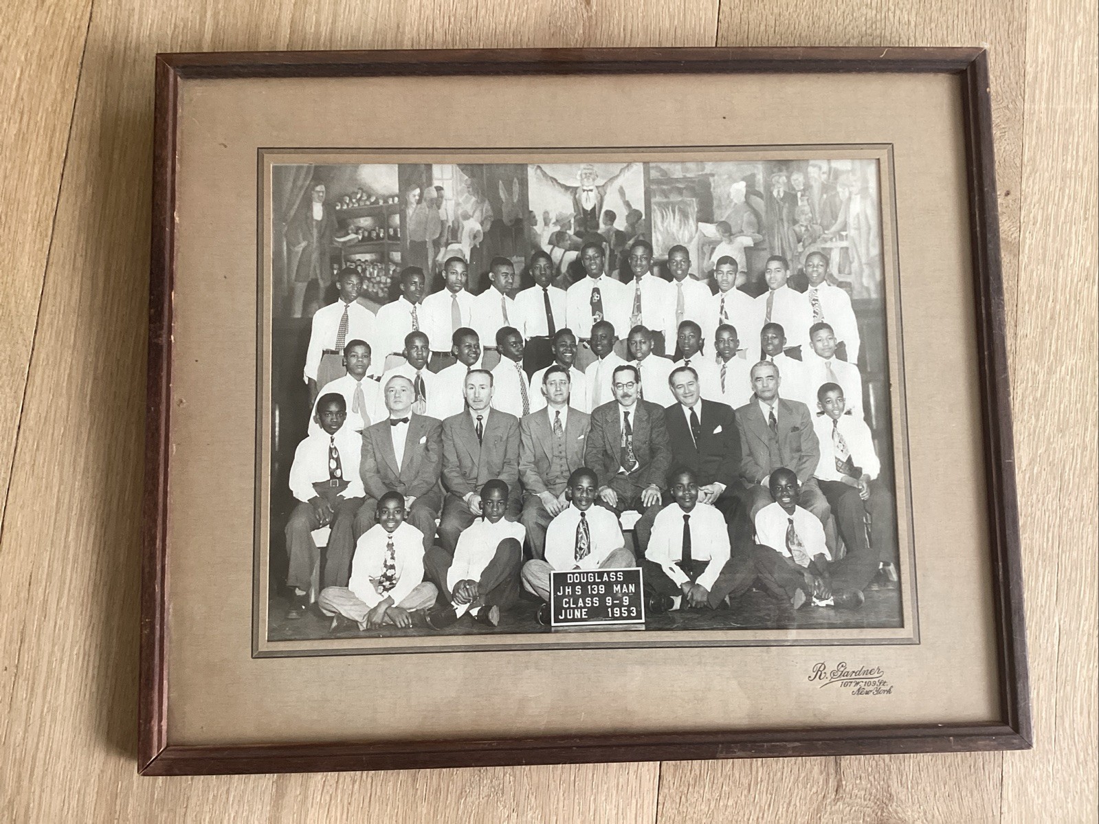 Vintage Framed Harlem NYC Class Photo 1953 Black African American Mural 18” X 15