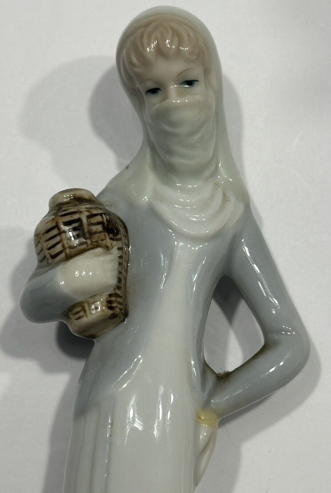 Beautiful Lladro Style Woman with Pitcher Blue & White  8.5” Porcelain Figurine