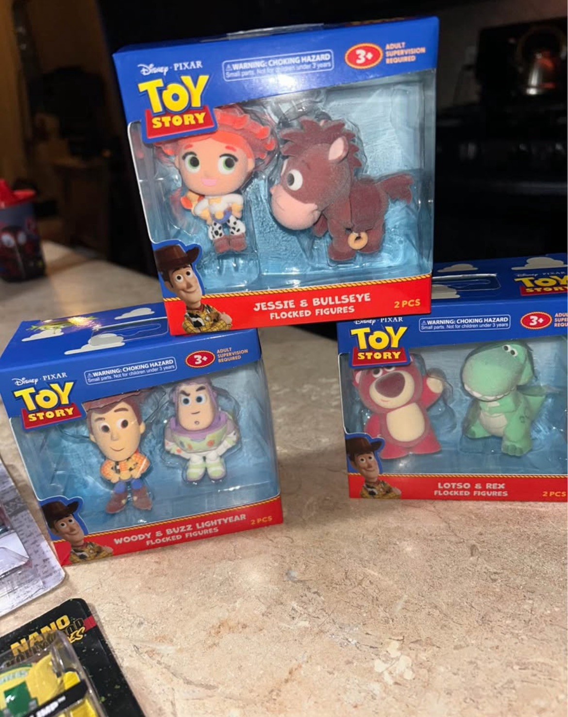 Disney Pixar Toy Story Flocked Figures 3 2-packs for complete set Brand new. Disney Pixar Toy Story Flocked Figures 3 2-packs for complete set Brand new.