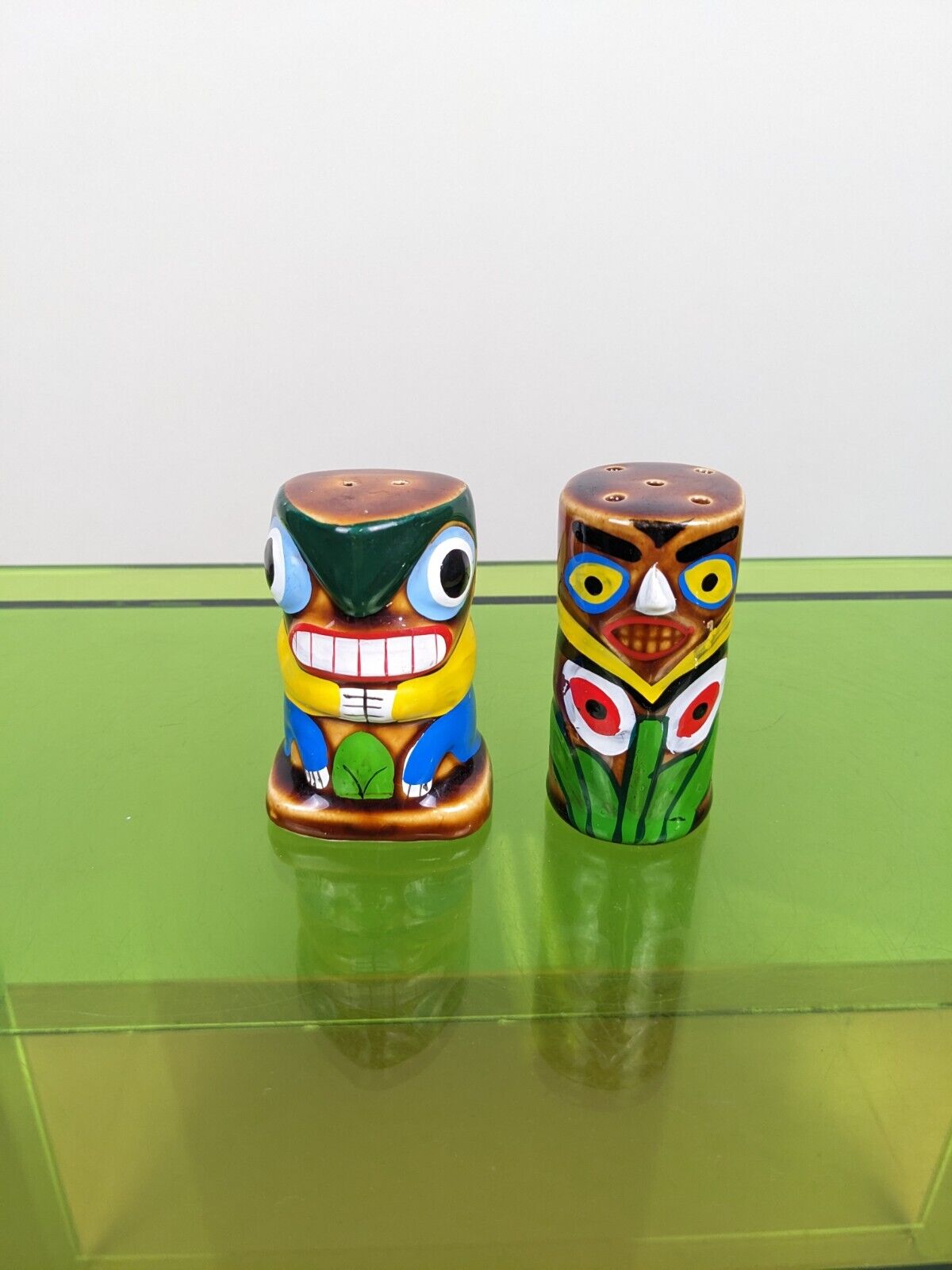 Vintage Sonsco Tiki Statue Salt and Pepper Shakers Made in Japan Handpainted MCM
