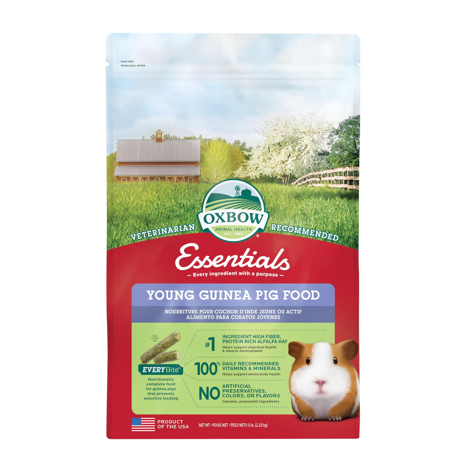 Oxbow Essentials Young Guinea Pig Food, High Fiber 5 Pound (Pack of 1)