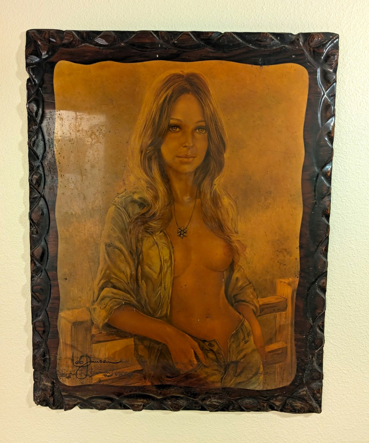 1970s Leo Jansen lithograph wood plaque