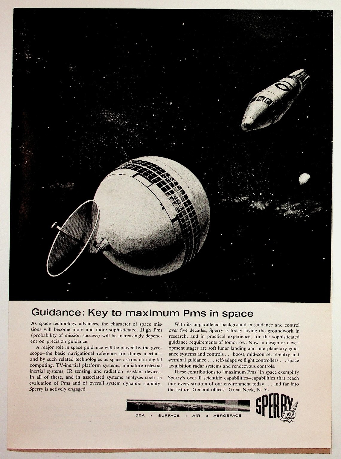 Sperry Vintage Magazine Ad 1960 Spacecraft Black White Aerospace Technology Sperry Vintage Magazine Ad 1960 Spacecraft Black White Aerospace Technology
