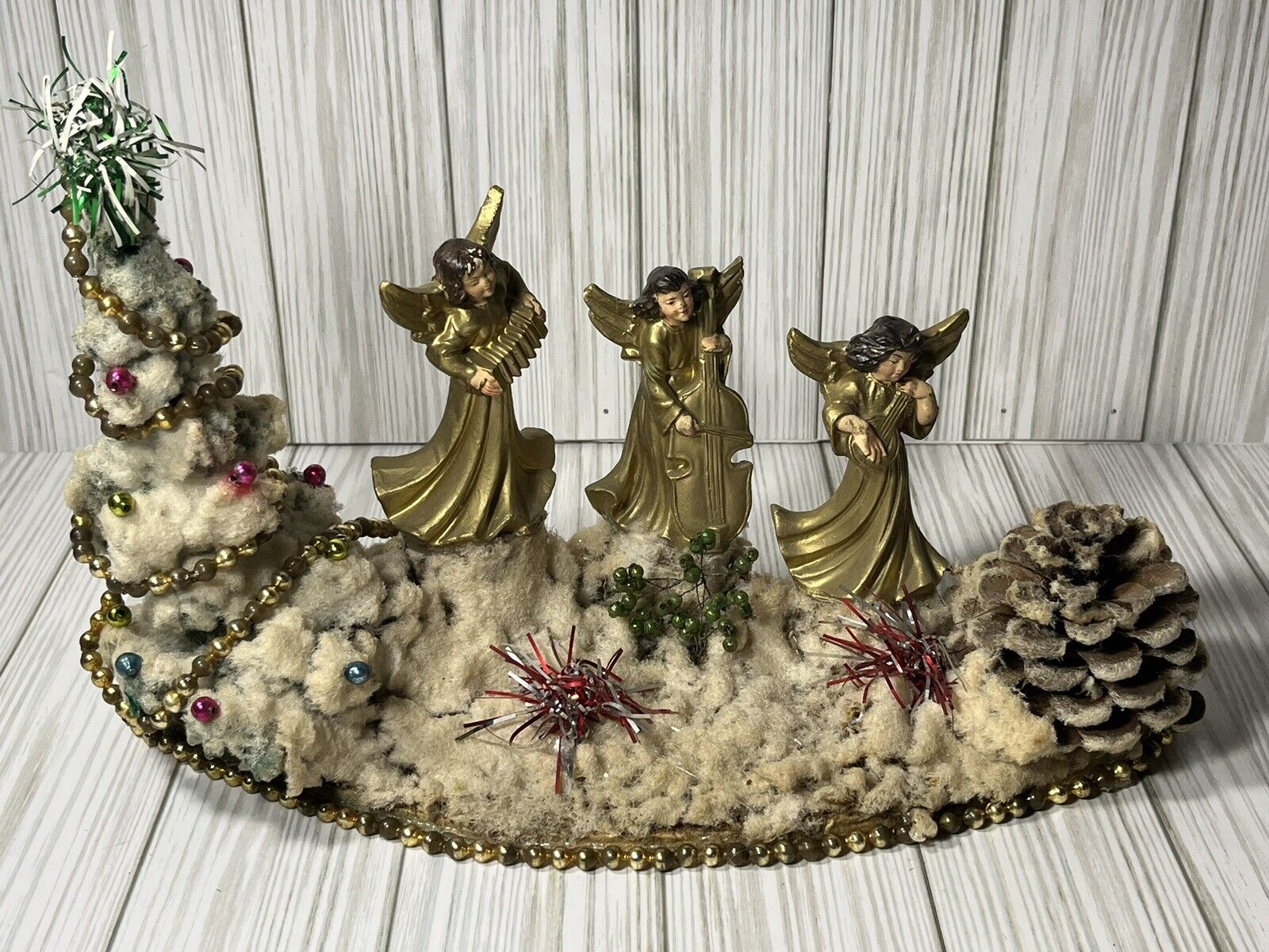 Antique Italian Christmas Scene TREE Angels Glass Ornaments TINSEL Store Display