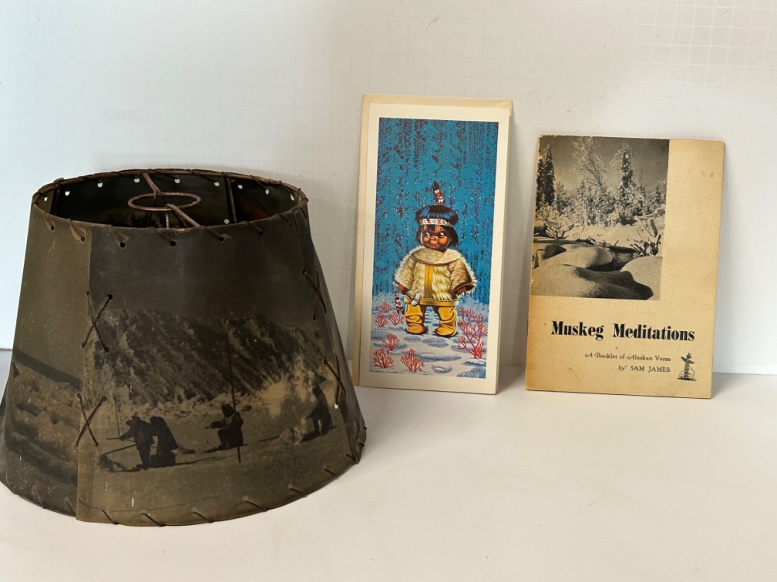 RARE Vtg Whipstitch Alaskan EKIMO Photo Lampshade, Card & Poetry Book Lot 1950s RARE Vtg Whipstitch Alaskan EKIMO Photo Lampshade, Card & Poetry Book Lot 1950s