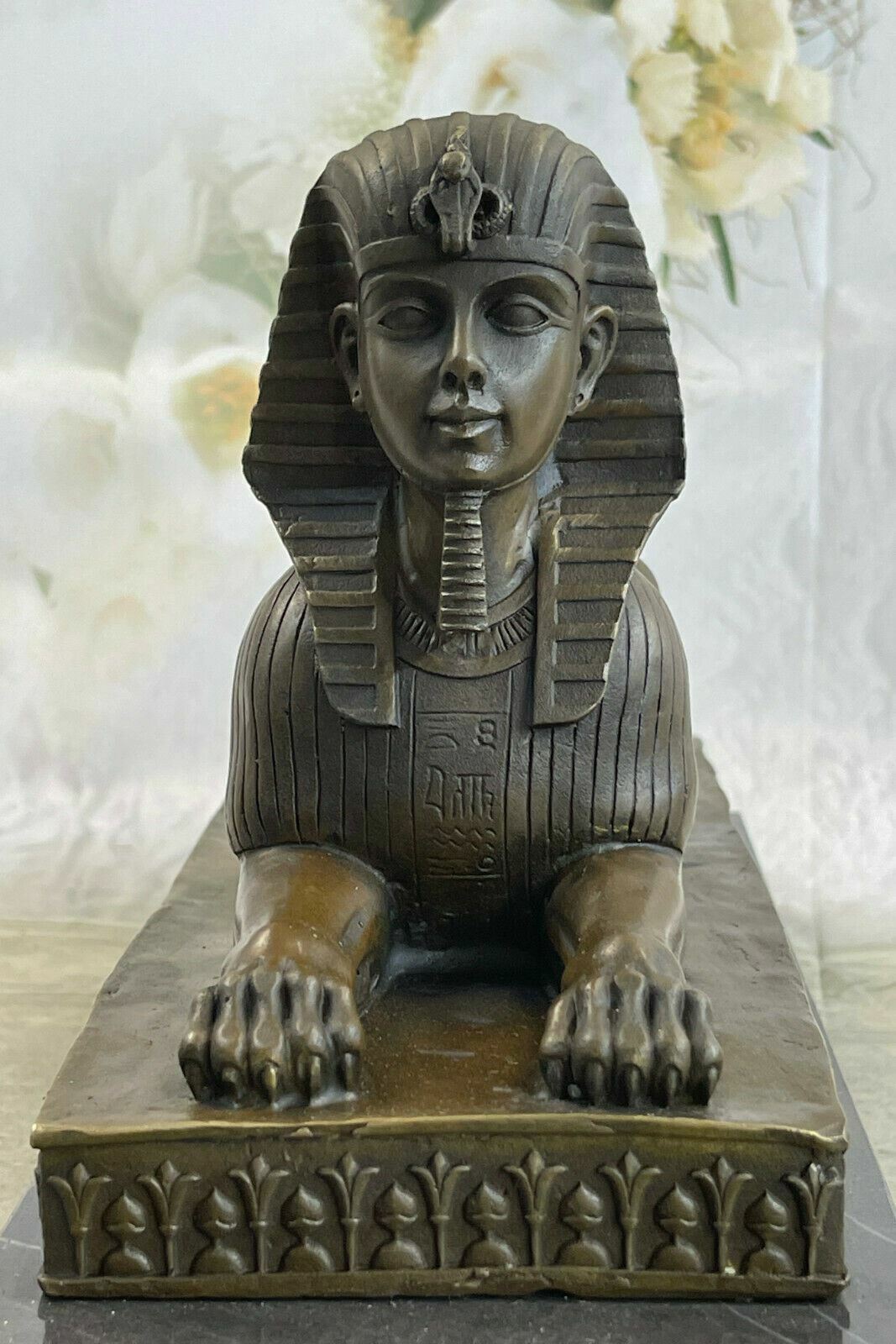 VINTAGE LARGE FABULOUS SPHINX BRONZE STATUES EGYPTIAN PHAROAH LION HAND MADE ART