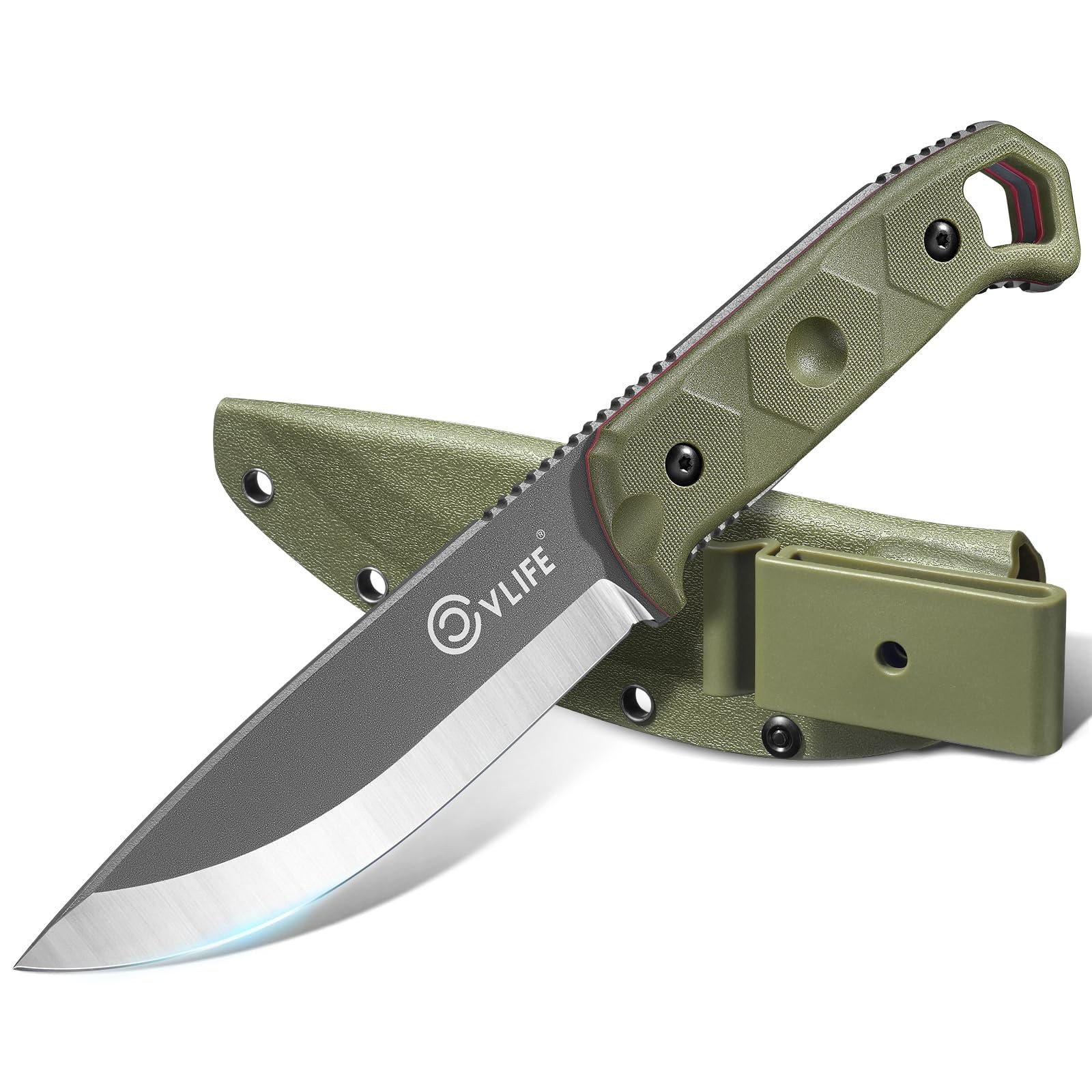 Cuchillo De Caza Hoja Fija Acero D2 Con Funda Y Mango De 5 Capas Verde