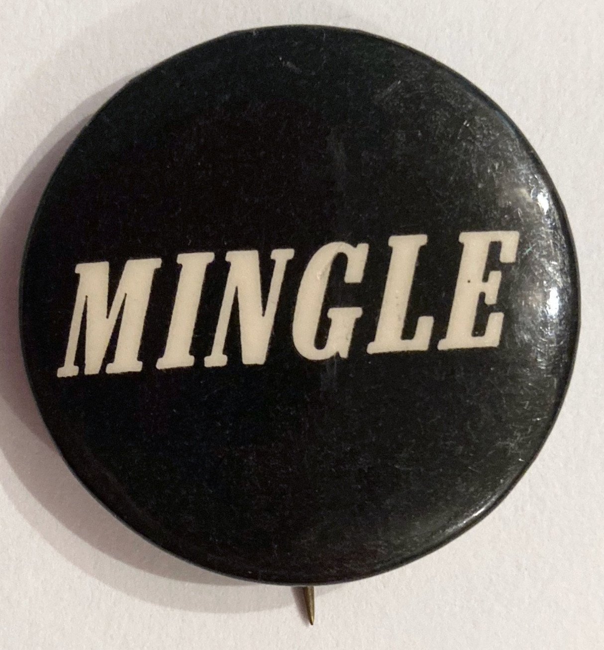 Vintage MINGLE Button Pin Pinback Hippie 60s 70s Hippy OG Party Concert Festival