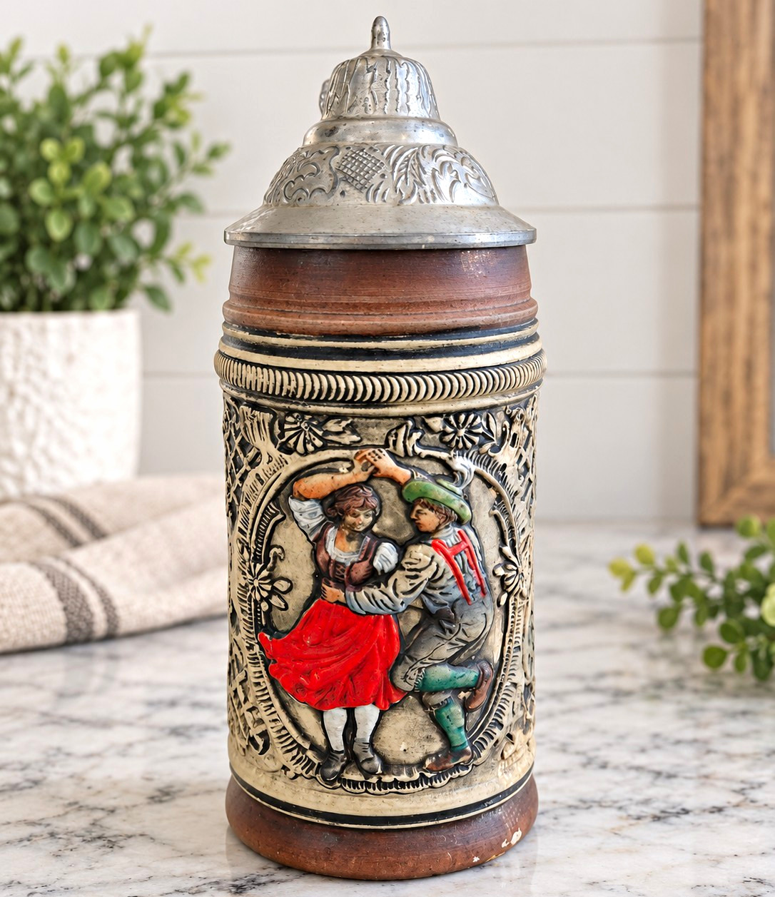 Vintage Western Germany German Lidded Beer Stein Dancing Couple
