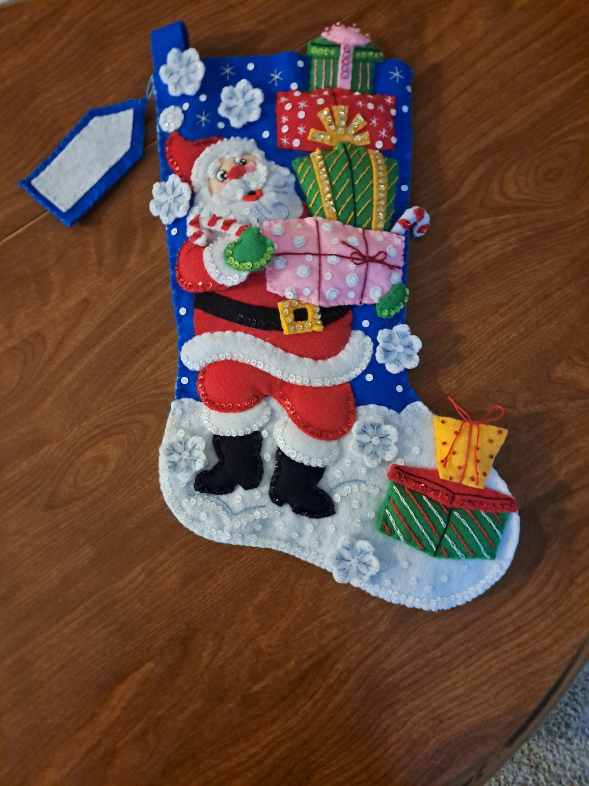 Bucilla Felt Christmas Stocking Santa\'s Gifts Galore Completed Finished Lined