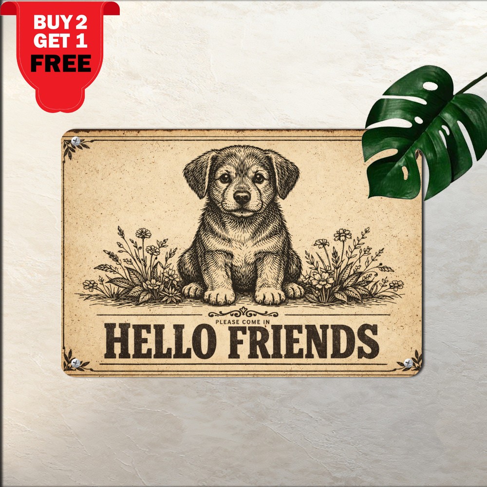 Funny Doberman Puppy Garden Welcome Metal Tin Sign Decor 8x12