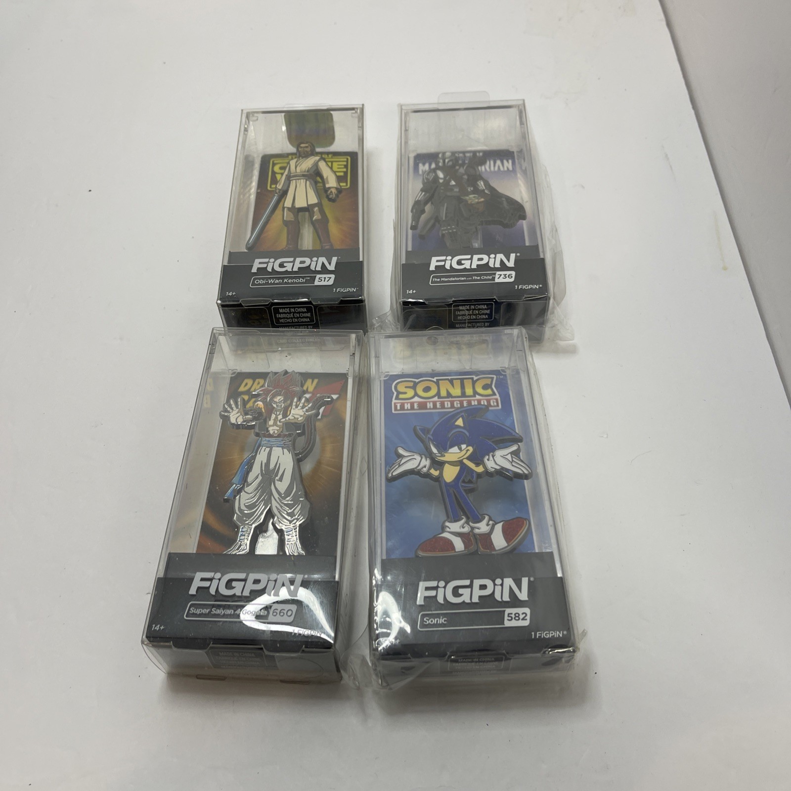 FIGPIN Lot 4 Super Saiyan 4 Gogeta 660 Sonic 582 Madalorian 736 Obi- Wan 517 FIGPIN Lot 4 Super Saiyan 4 Gogeta 660 Sonic 582 Madalorian 736 Obi- Wan 517