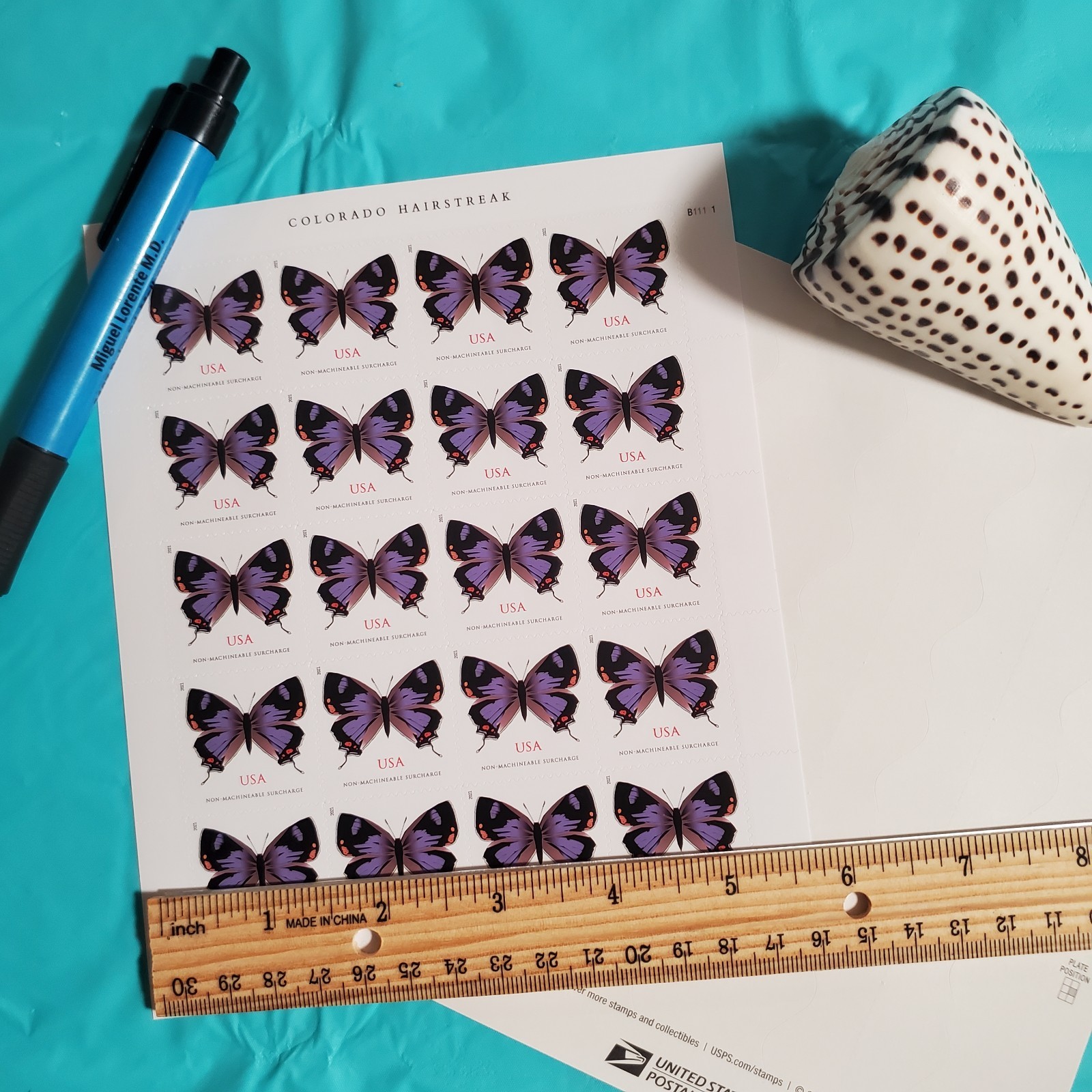 USPS Butterfly Colorado Hairstreak Sheet of 20 Non Machinable Stamps 