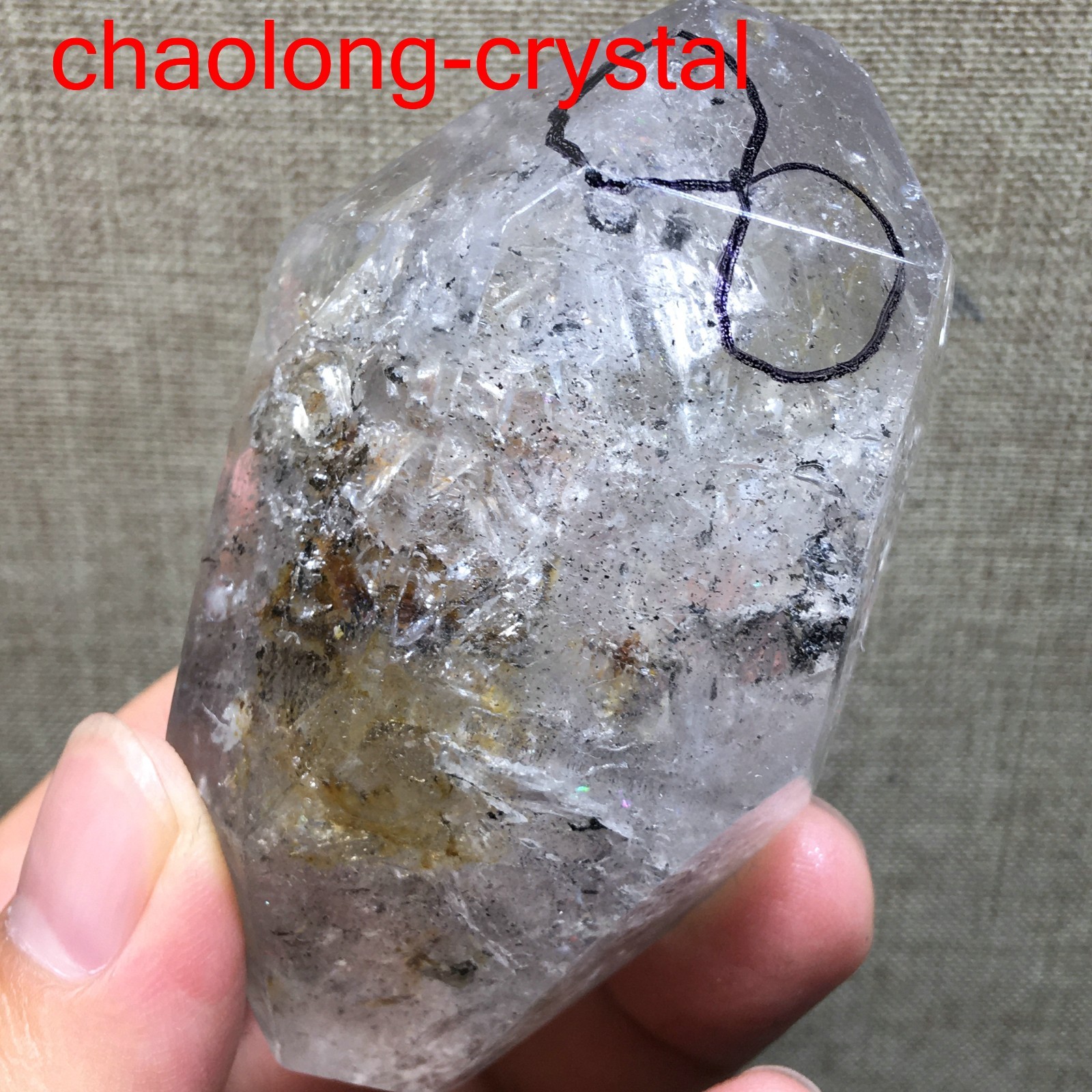 140g Natural 75mm Herkimer Diamond Enhydro healing Crystal Gem&moving water drop
